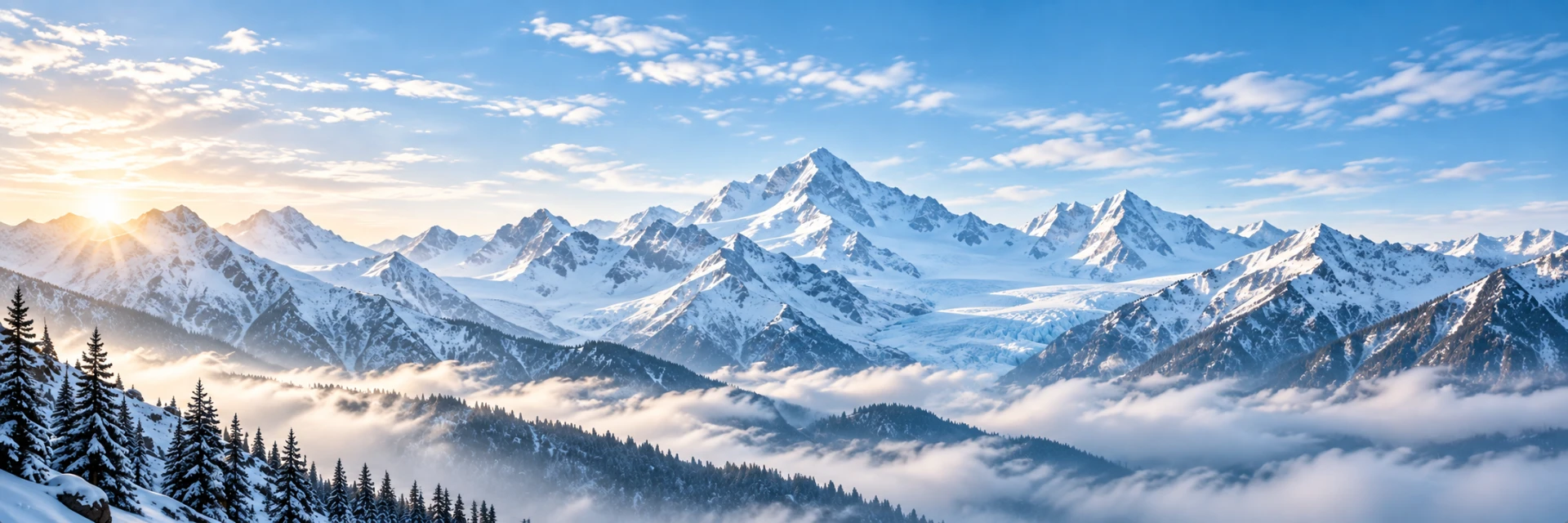 Mountain peaks above a misty valley
